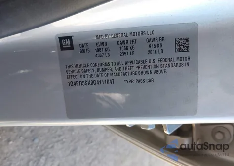 2016 Buick Verano Convenience Group from USA, damaged, VIN 1G4PR5SK0G4111047